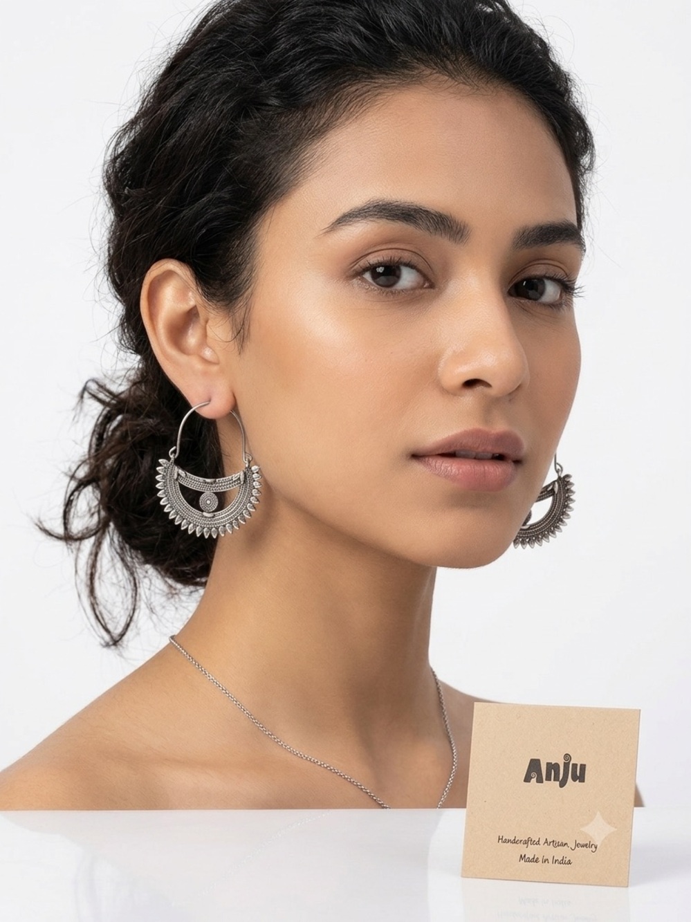 Anju New With Tags Silver-Tone Tribal Hoop Earrings - Silver
